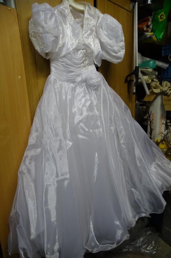 Organza bruidsjurk met bolero, vintage, Ophalen of Verzenden, Zo goed als nieuw, Wit, Trouwjurk