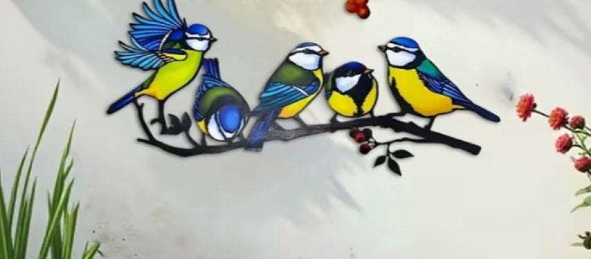 Muurdecoratie Vogeltjes gekleurd metaal, Tuin en Terras, Ophalen of Verzenden, Nieuw