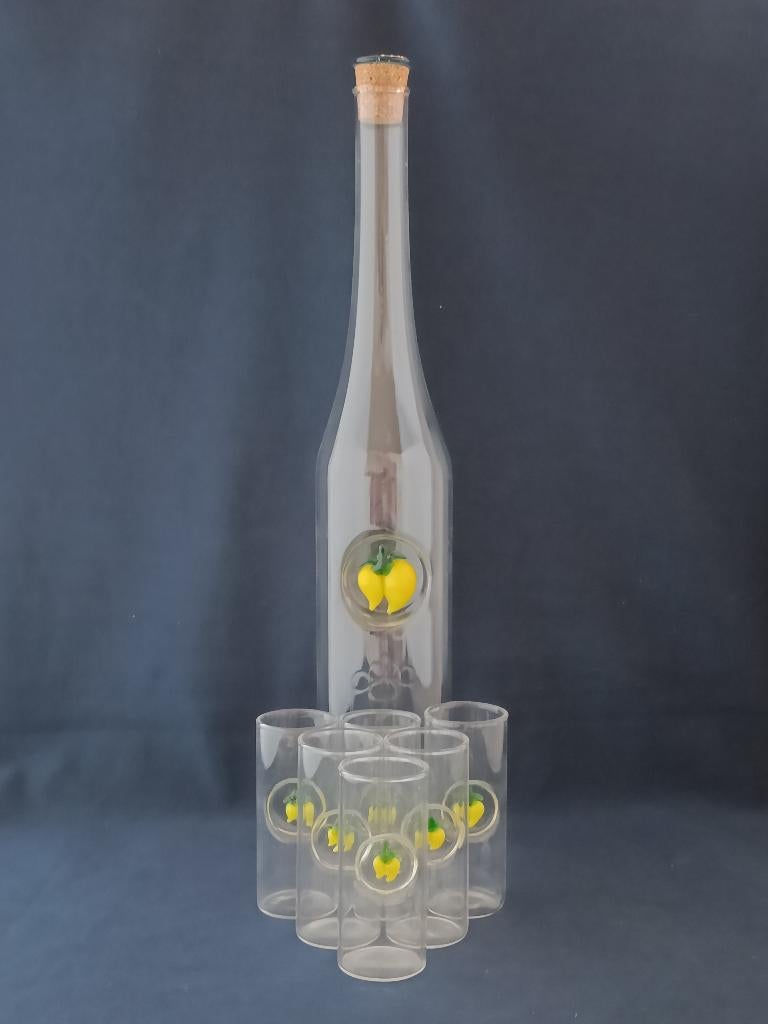 Glazen limoncello set - fles met 6 glaasjes, Verzamelen, Glas en Borrelglaasjes, Zo goed als nieuw, Borrel- of Shotglas, Ophalen of Verzenden