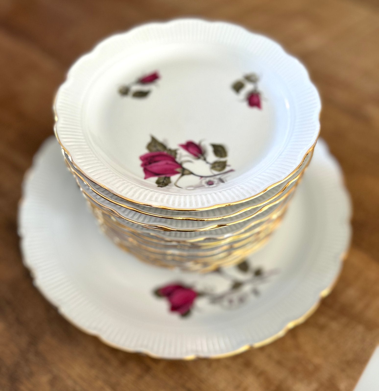 Vintage gebakstel met rozen van Chodziez, Antiek en Kunst, Ophalen of Verzenden