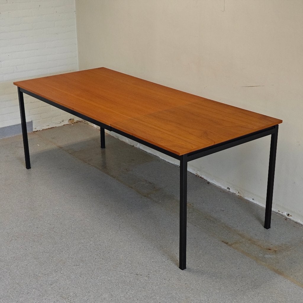 Vintage Gispen 3707 'Telescope' eettafel, Huis en Inrichting, Tafels | Eettafels, Gebruikt, 50 tot 100 cm, 150 tot 200 cm, Vijf personen of meer