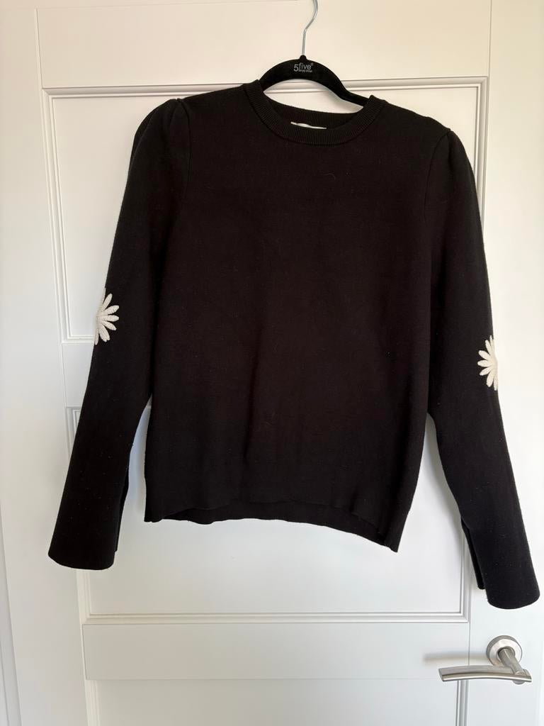 Zwarte trui met geborduurde madeliefjes-  Fabienne Chapot, Kleding | Dames, Ophalen of Verzenden, Gedragen, Maat 42/44 (L), Zwart