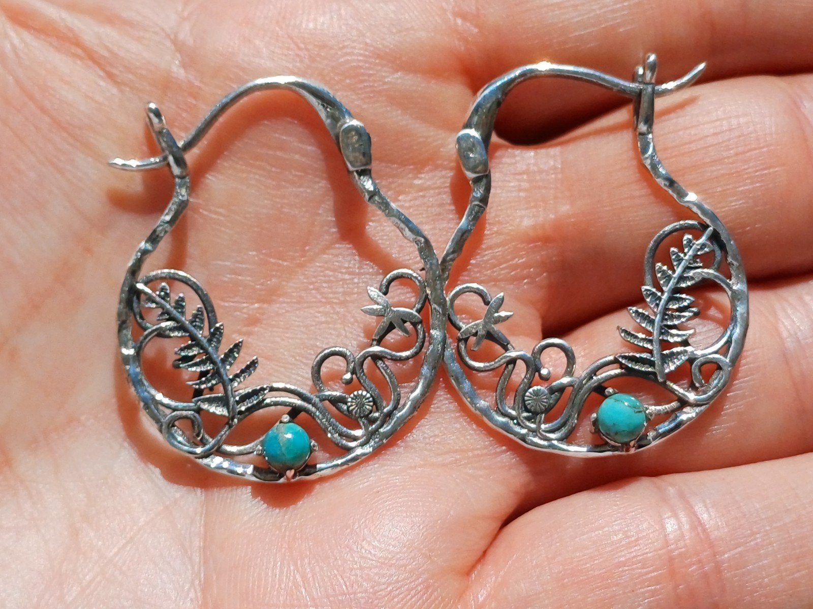 Vanoli 925 zilveren oorbellen /  creolen met turquoise, Daiva1973@hotmail.com, Hangers, Vanoli, Blauw