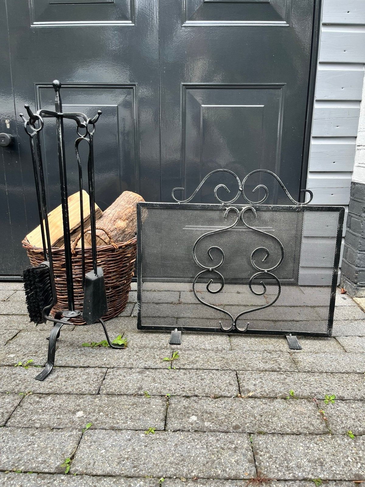Smeedijzeren haardset met scherm, Ophalen, Gebruikt, Houthaard