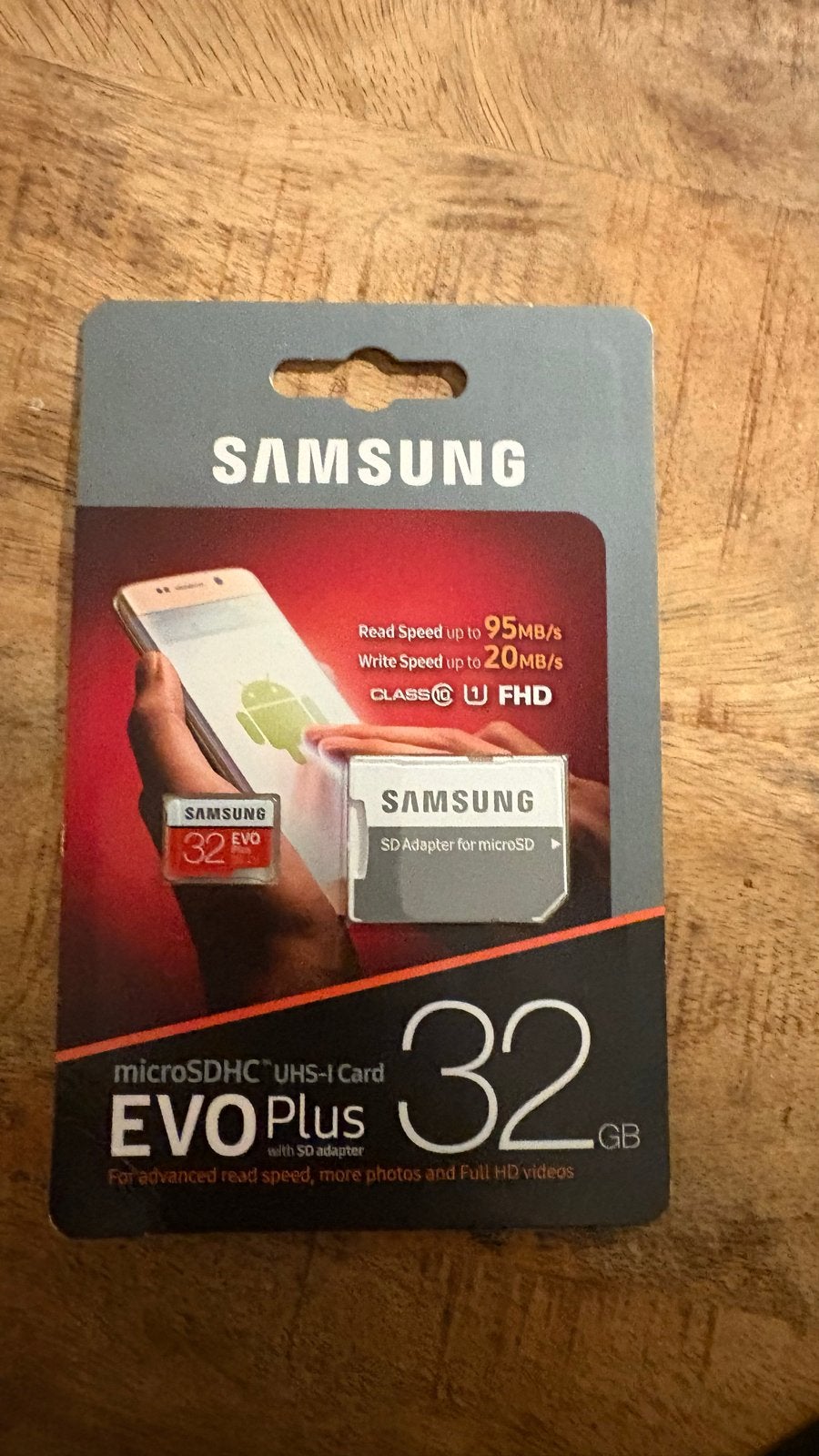 Samsung microSDHC EVO Plus 32GB met SD-adapter, MicroSDHC, 32 GB, Geschikt voor Full HD video, Nieuw