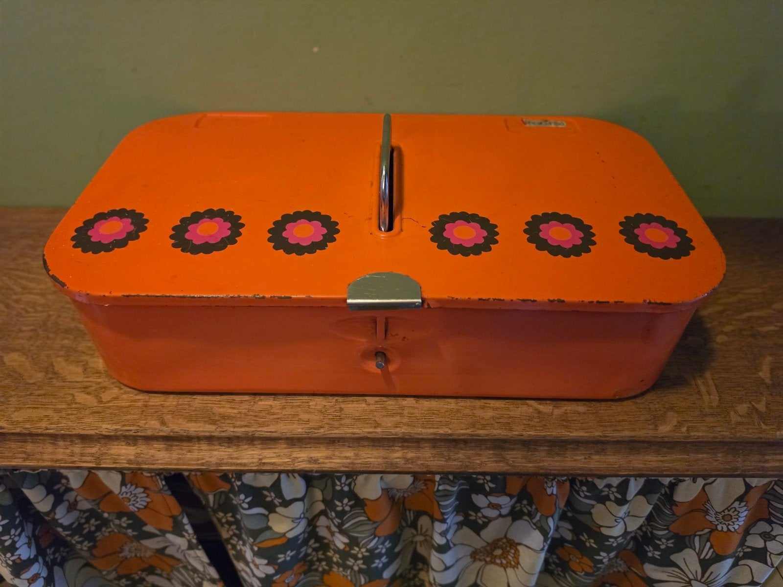 Brabantia Vintage Oranje Metalen Opbergdoos met Bloemen, Ophalen of Verzenden