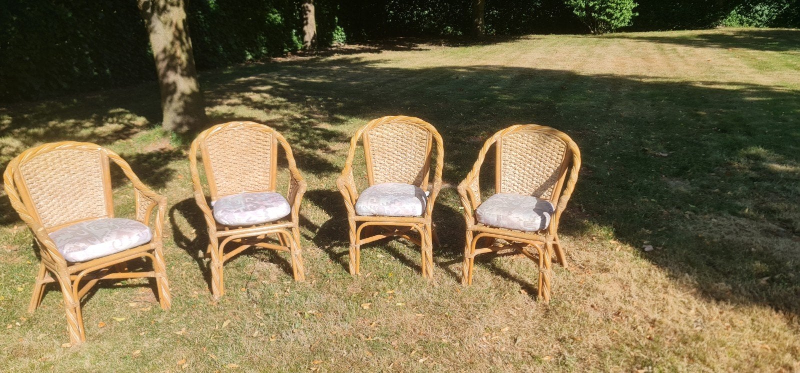 4 Rotan stoelen met zitje - Zo goed als nieuw, Ophalen, Zo goed als nieuw, Riet of Rotan, Vier