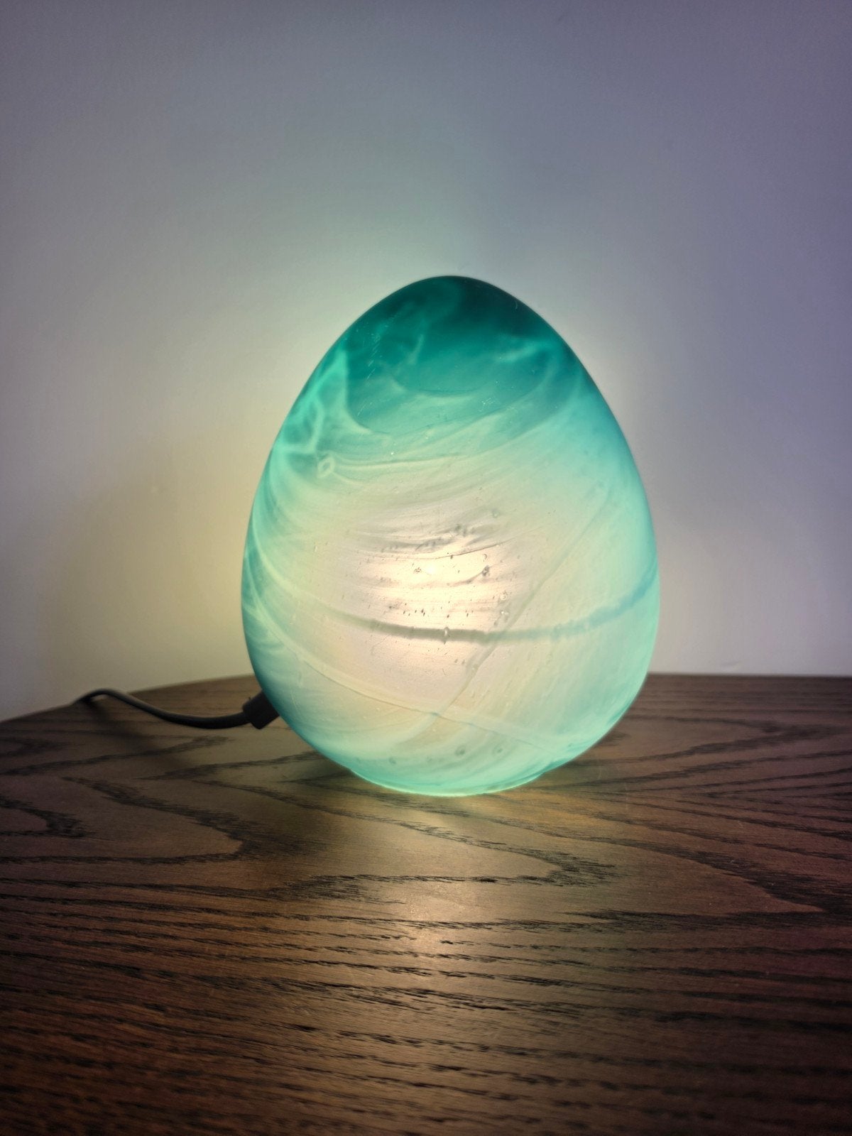 Italiaanse glazen eivormige lamp met gemarmerd glas, Gebruikt, Italiaans, Modern, Sfeervol, Ophalen of Verzenden, Glas