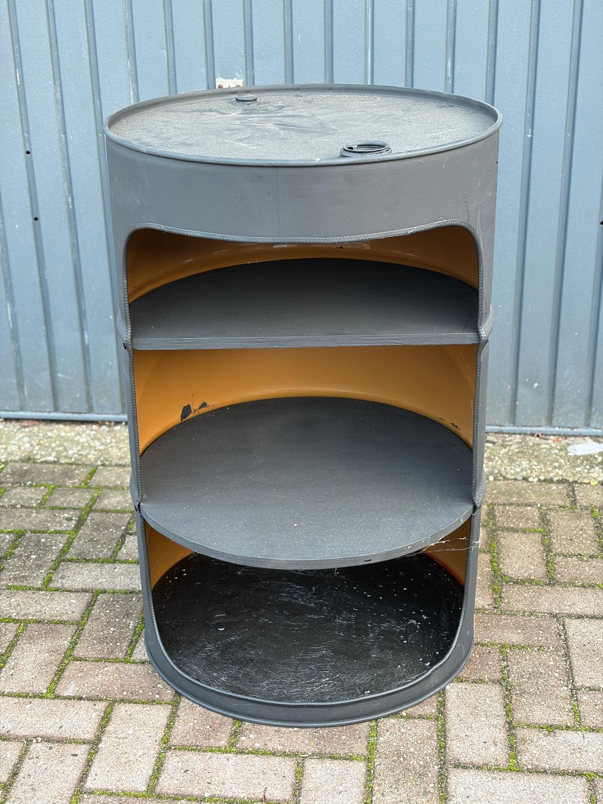 Unieke olievat kast met 3 planken - Industrieel design, Ophalen, Gebruikt