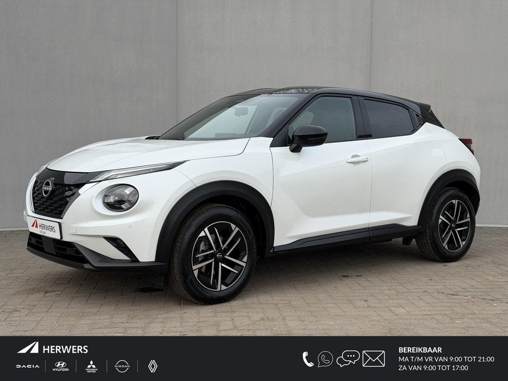 Nissan Juke 1.6 Hybrid N-Connecta / Fabrieksgarantie tot 07-, Auto's, Nissan, Stof, Gebruikt, Wit, Bedrijf