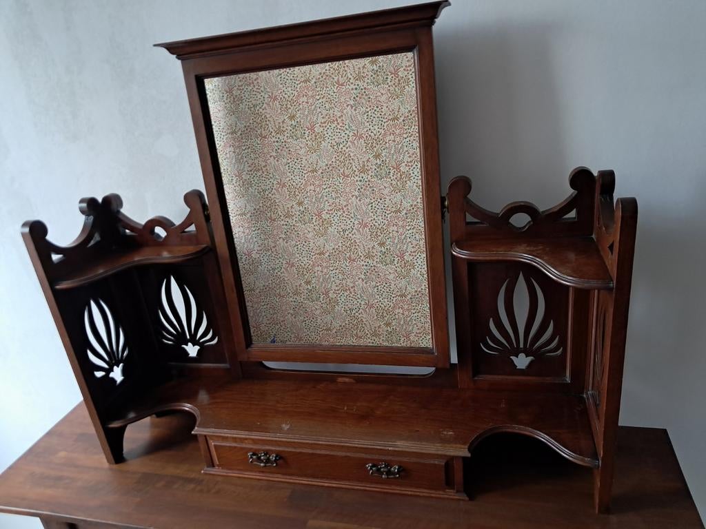 Antieke kaptafel met spiegel, circa 1920, Huis en Inrichting, Tafels | Kaptafels, Ophalen, Gebruikt, 100 tot 150 cm, Minder dan 100 cm