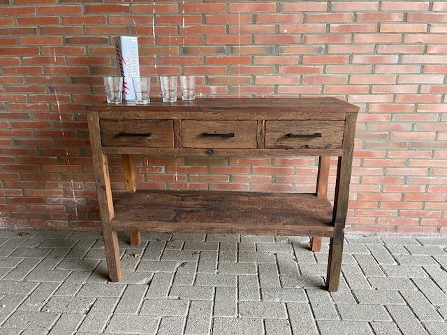 Sidetable 110 cm massief oud hout 3 X LA  voorraad ACTIE, Huis en Inrichting, 100 tot 150 cm, Nieuw, Ophalen of Verzenden, 3 of 4 laden