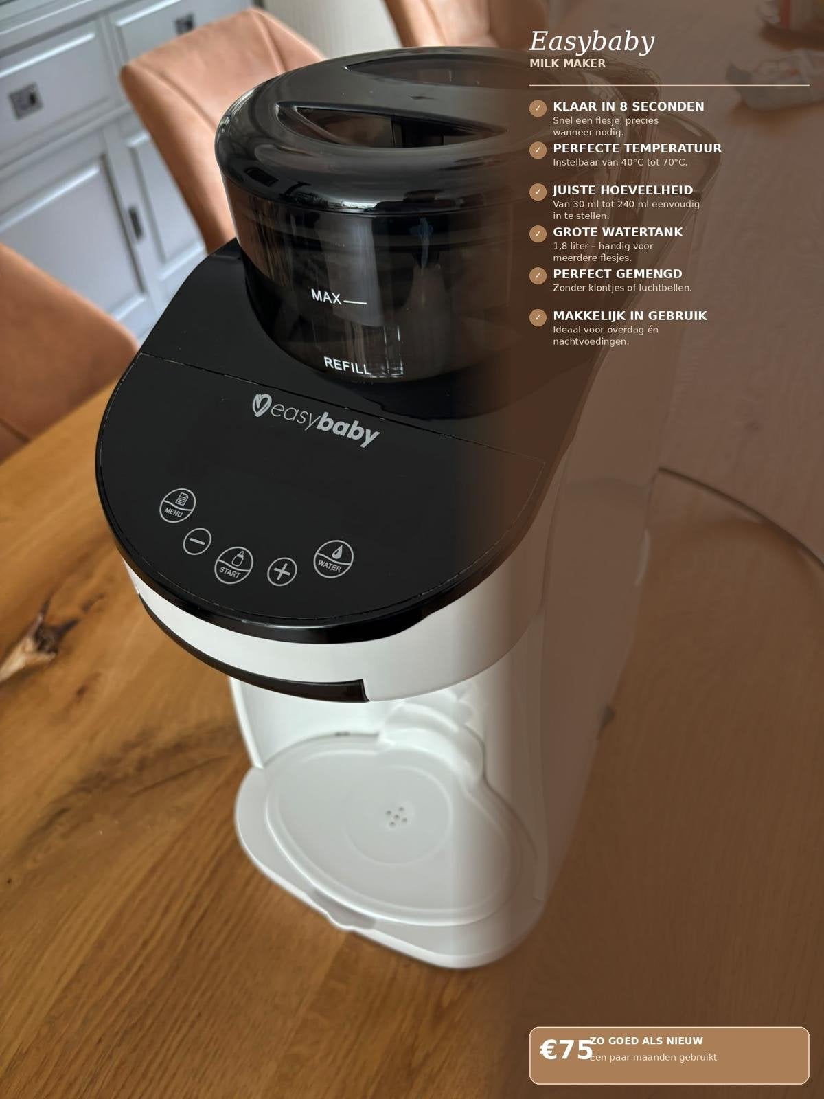 Easybaby Milk Maker - Flessenmaker voor babyvoeding, Zo goed als nieuw, Flessenmaker, Easybaby, Ophalen