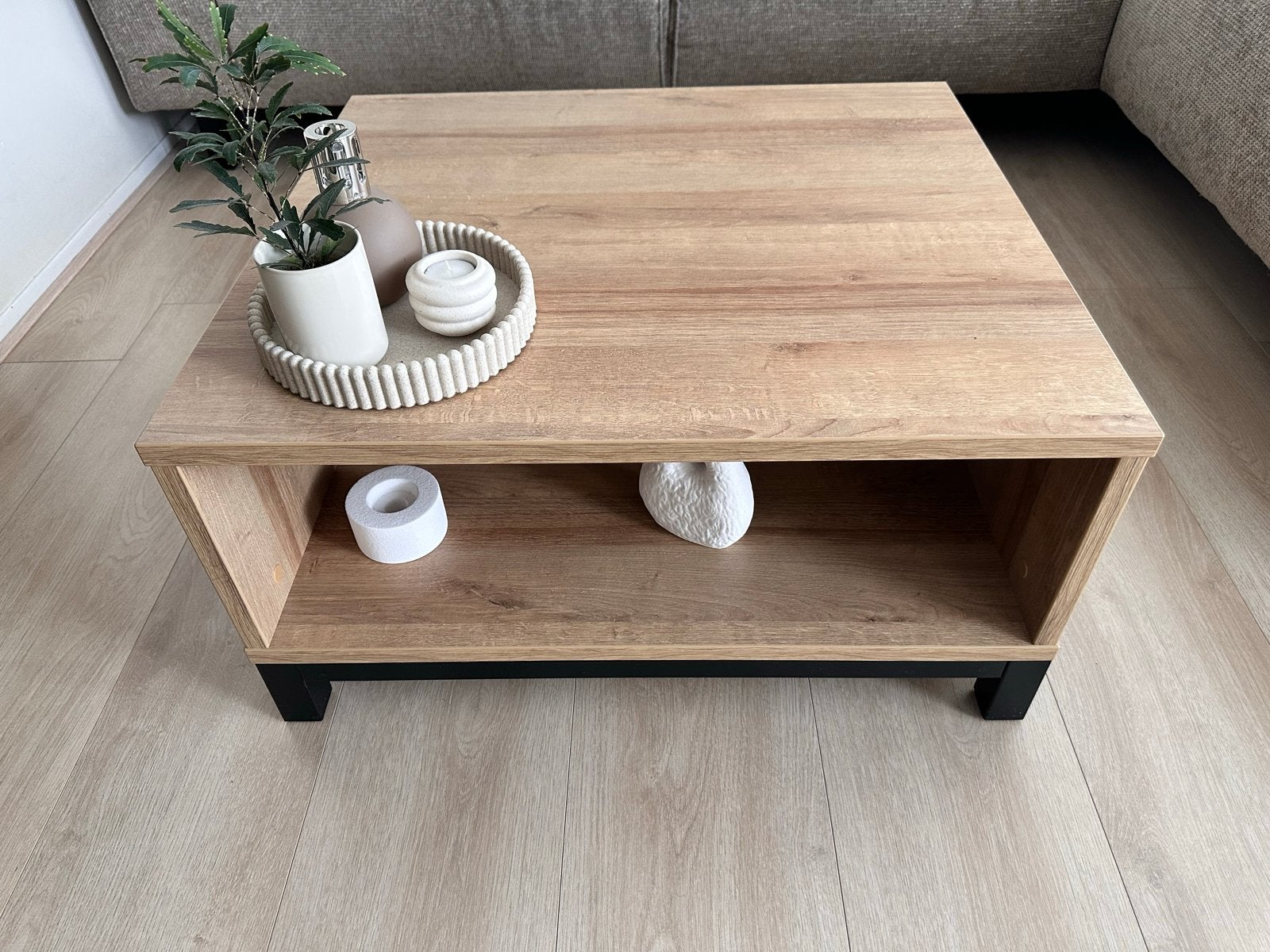 Salontafel met opbergruimte - Houtlook, Gebruikt, 100 tot 150 cm, 50 tot 100 cm, Ophalen