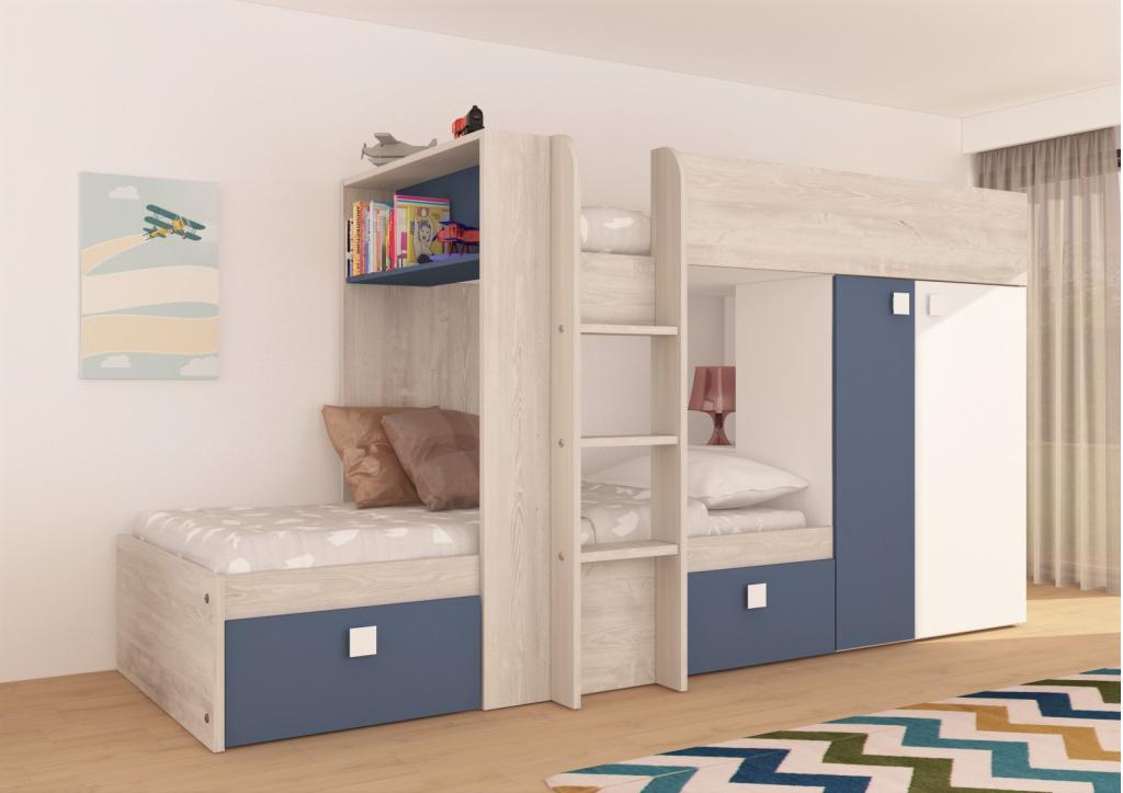 Maxim Multifunctioneel Stapelbed - 90x190 - Blauw, Niet ingevuld, Niet ingevuld, Niet ingevuld