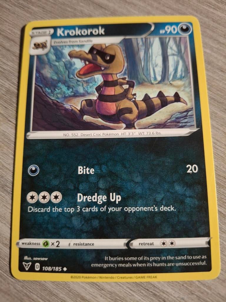Krokorok Pokémon Kaart - Zeldzaam en in goede staat, Ophalen of Verzenden, Zo goed als nieuw, Losse kaart