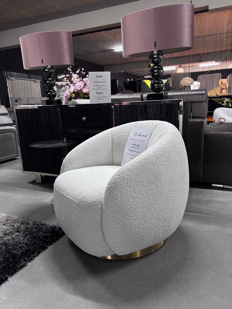 Richmond Interiors Fauteuil Jago - Crème Bouclé, Huis en Inrichting, Fauteuils, Ophalen, Zo goed als nieuw, Stof, 75 tot 100 cm