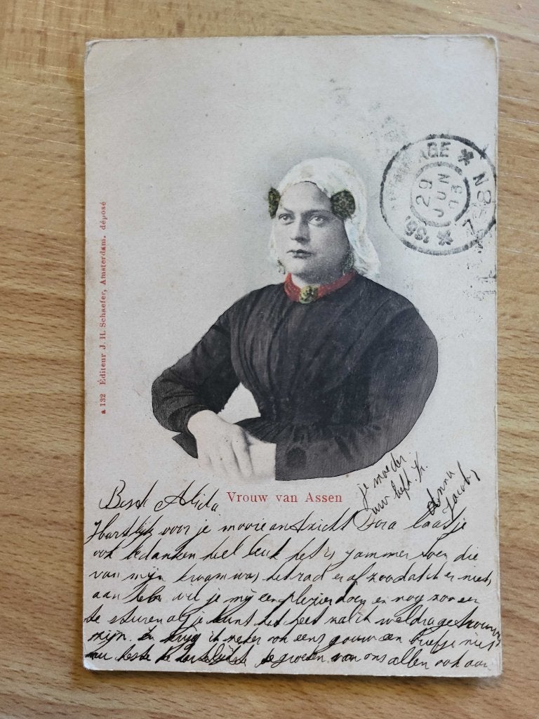 ansicht Vrouw van Assen 1903 Klederdracht Folklore, Ophalen of Verzenden, Voor 1920, Drenthe