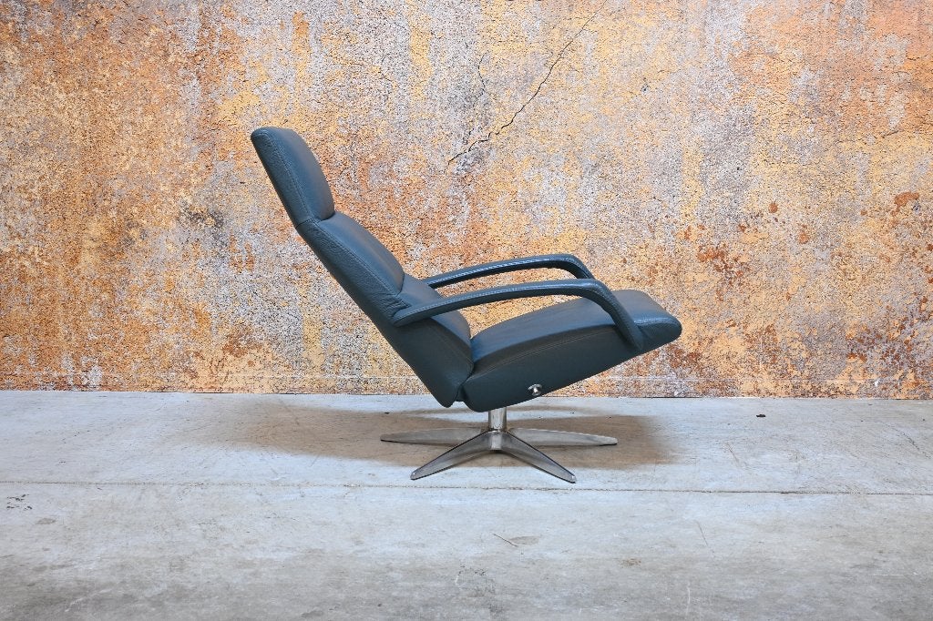 ZGAN! petrolkleurige leren Gealux design relax draaifauteuil, Huis en Inrichting, 75 tot 100 cm, Ophalen of Verzenden, Zo goed als nieuw