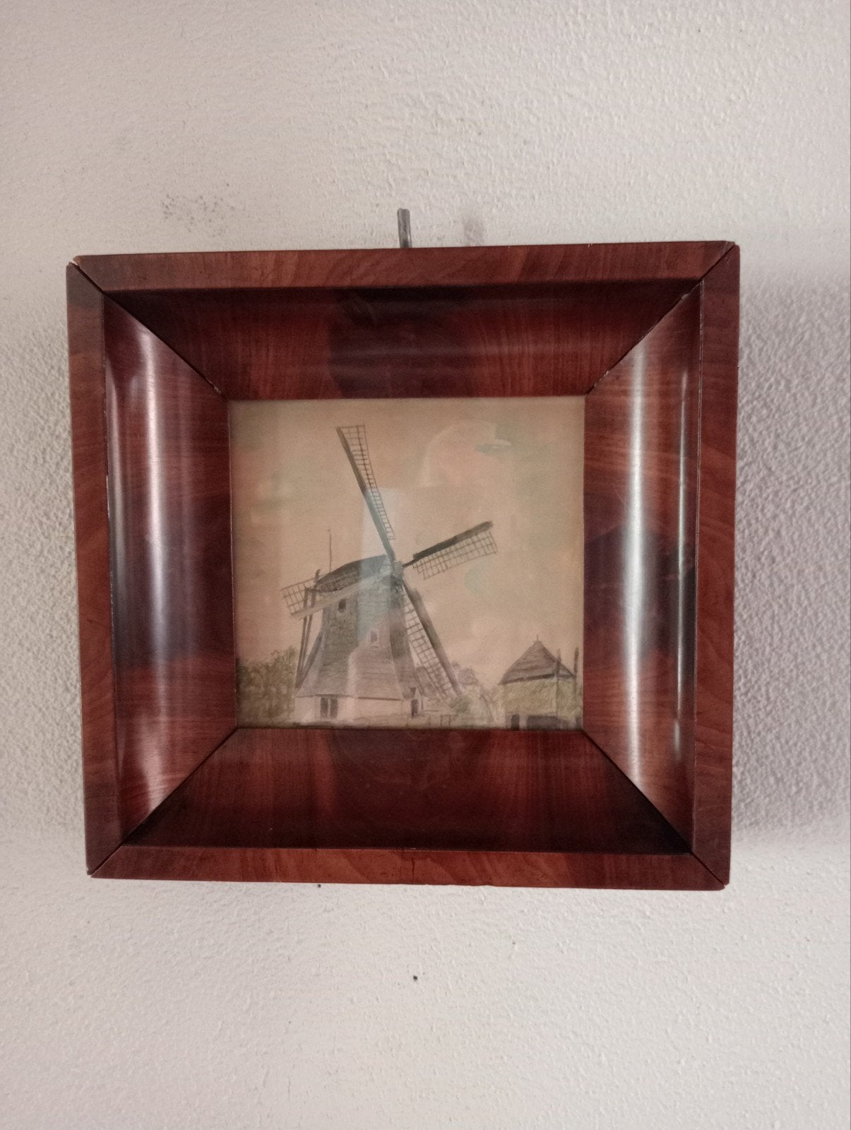 Antieke molen prent in houten lijst, Antiek en Kunst, Ophalen