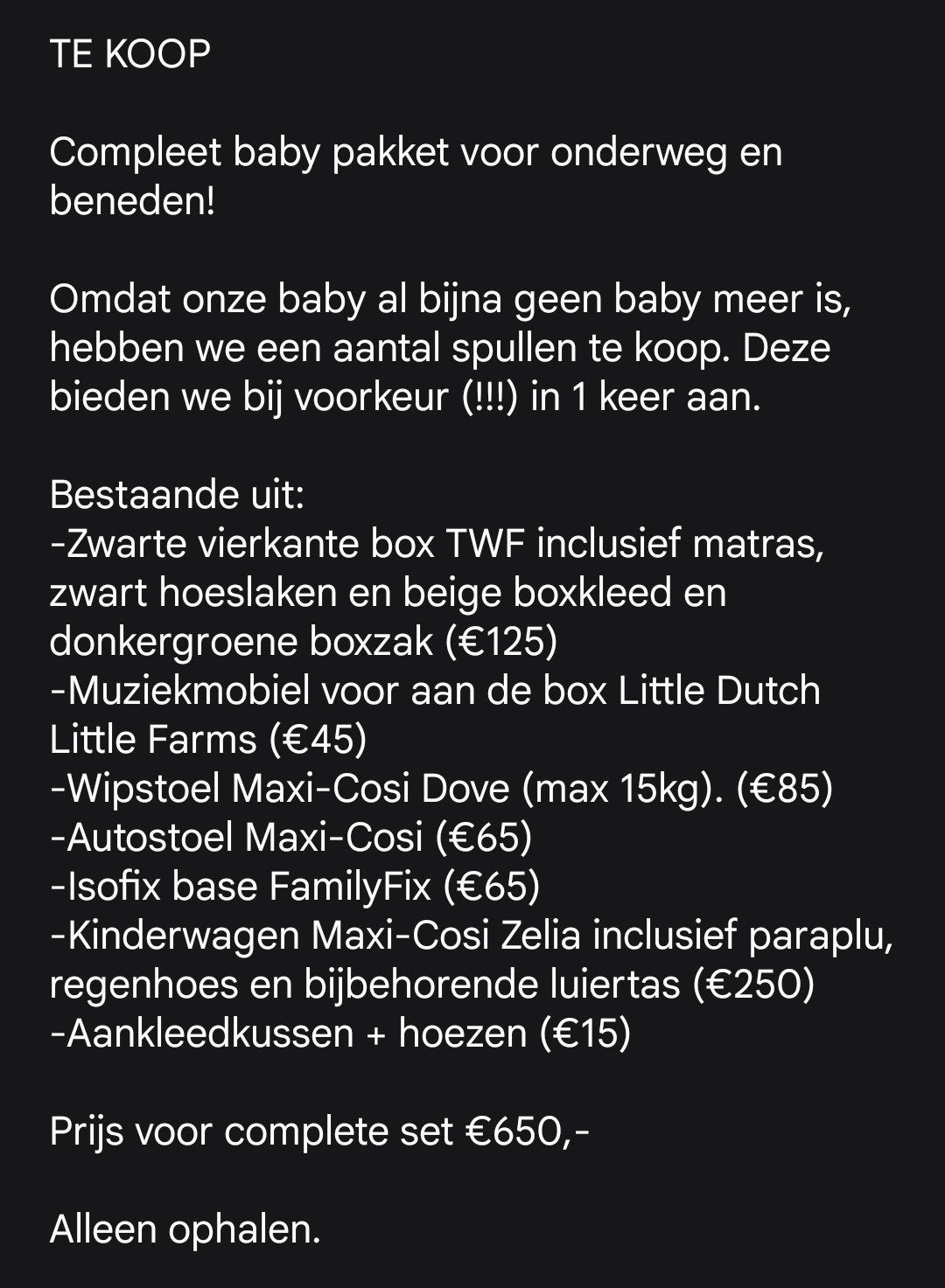 Compleet baby pakket voor woonkamer en onderweg, Kinderen en Baby's, Ophalen, Met autostoeltje, Zo goed als nieuw, Combiwagen