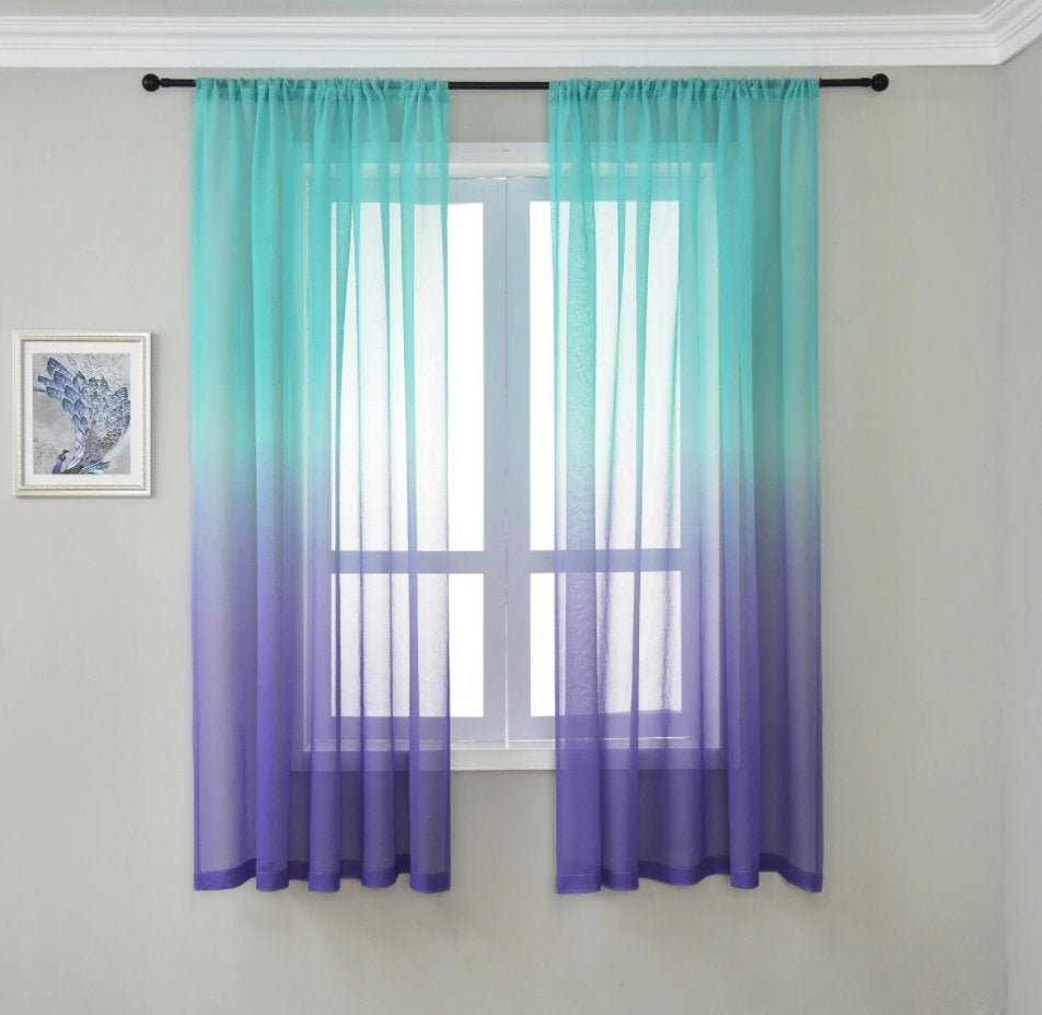 Turquoise Paarse Gordijnen Gordijn Inbetween Vitrage Blauwe, Verzenden, Nieuw