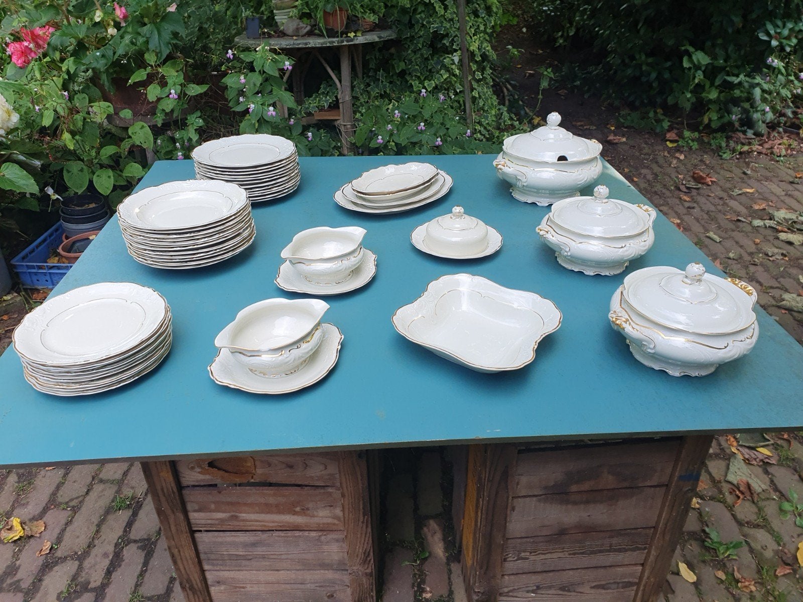 Antiek KPM Servies - Crème/Wit met Gouden Rand, Antiek en Kunst, Ophalen of Verzenden