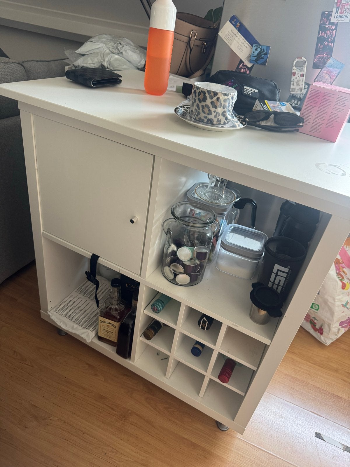 Witte trolley/bijzettafel met opbergruimte en wielen, Ophalen, Zo goed als nieuw