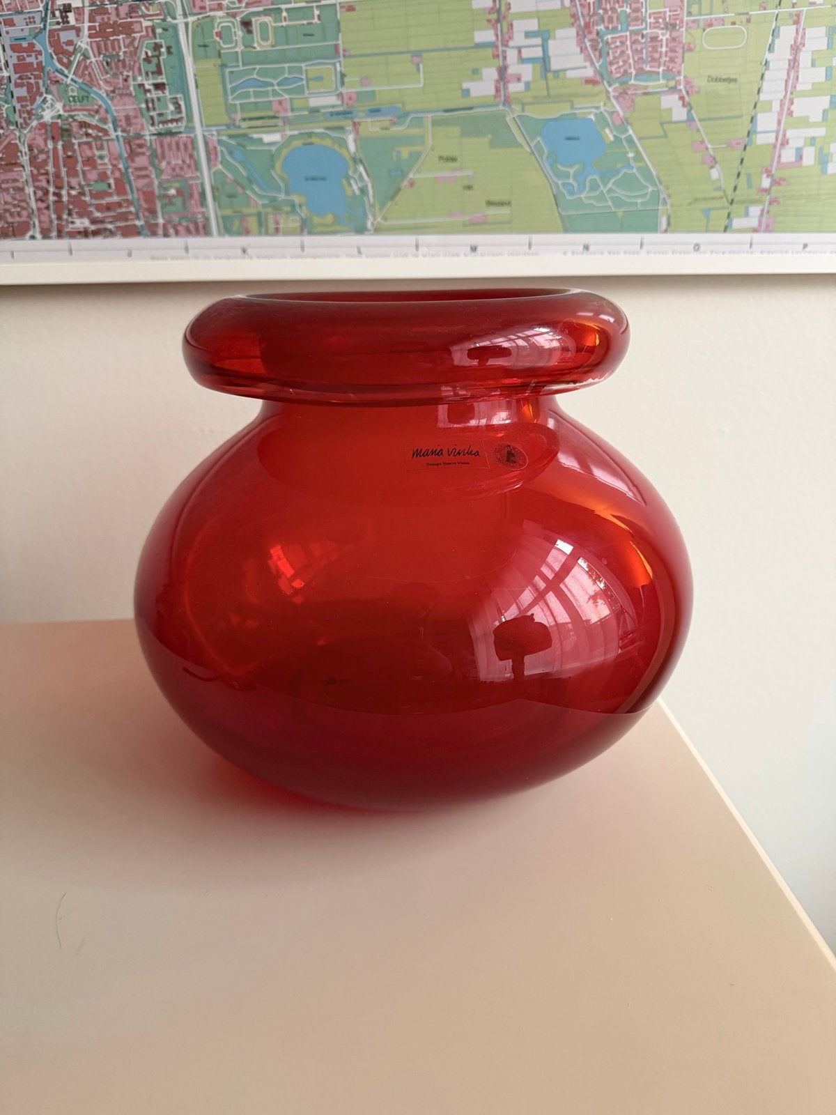 Vintage IKEA Maria Vinka Vaas - Rood Glas, Ophalen