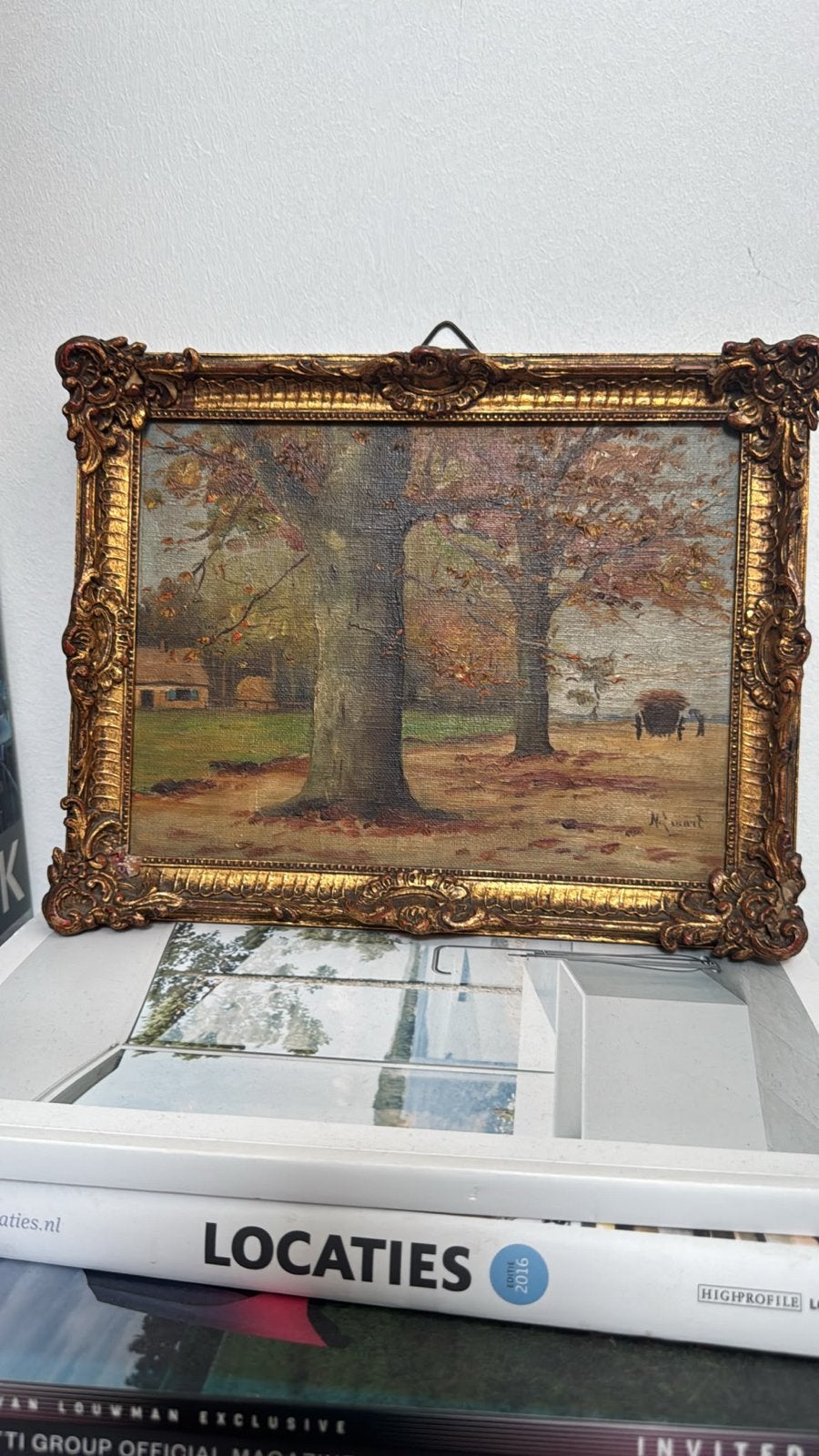 Antiek Landschap Schilderij - Olieverf op Doek, Ophalen, Doek, Landschap, Olieverf