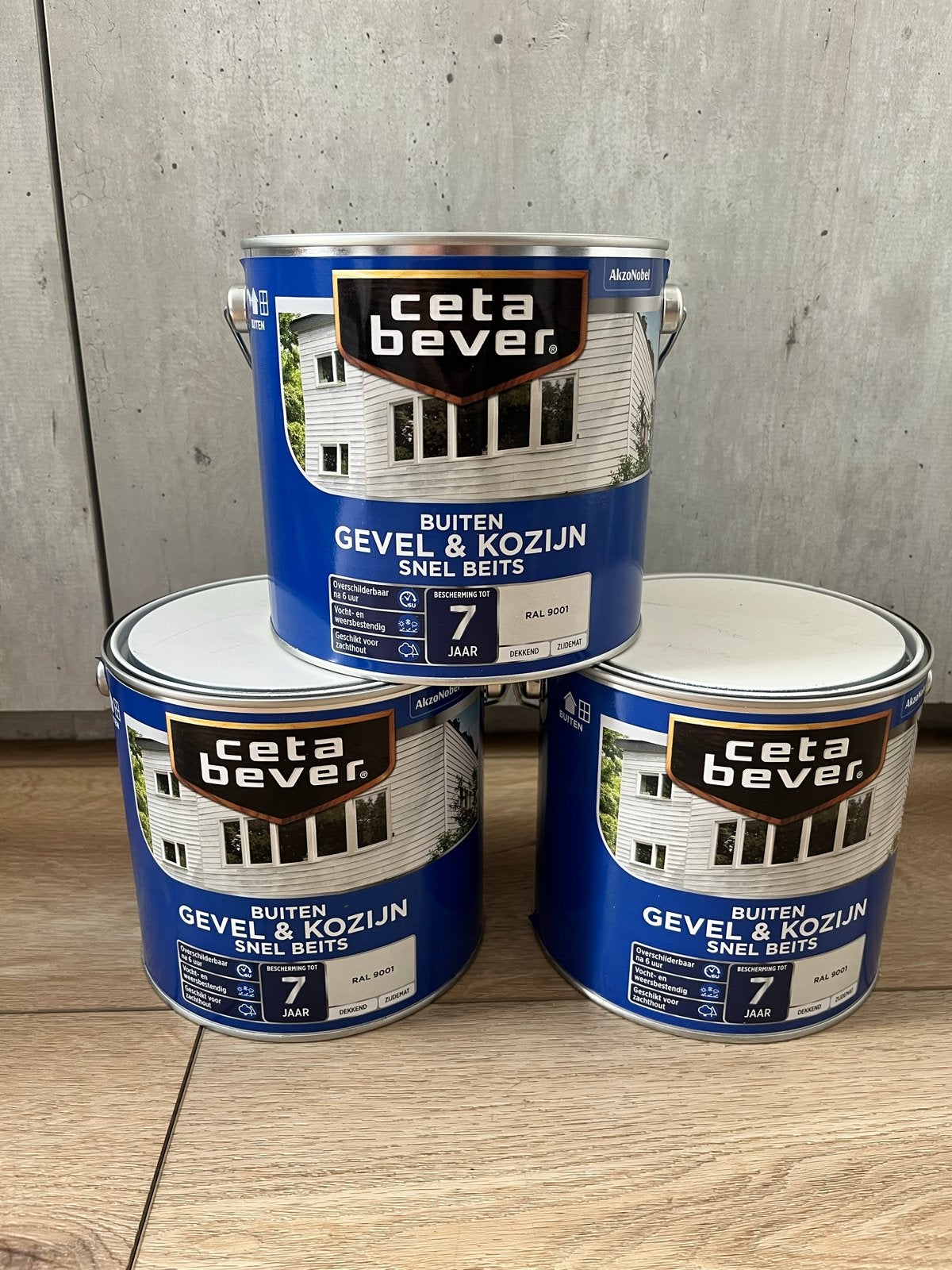 3x CetaBever Buiten Gevel & Kozijn Snel Beits wit, 5 tot 10 liter, Wit, Nieuw, Beits