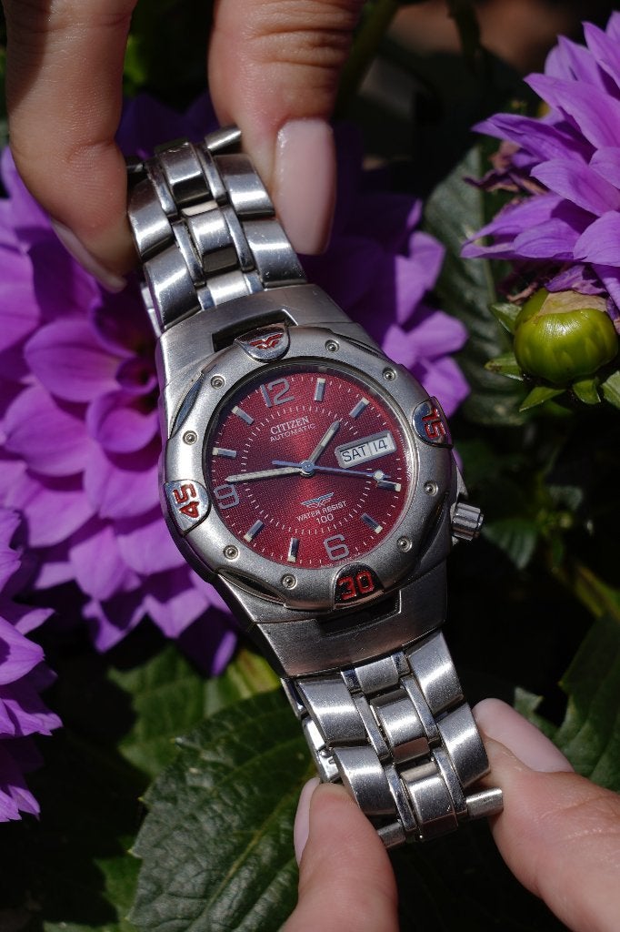 Zeldzame Vintage Citizen Automatic 100M HST 4-S81870, Staal, Staal, Ophalen of Verzenden, Zo goed als nieuw