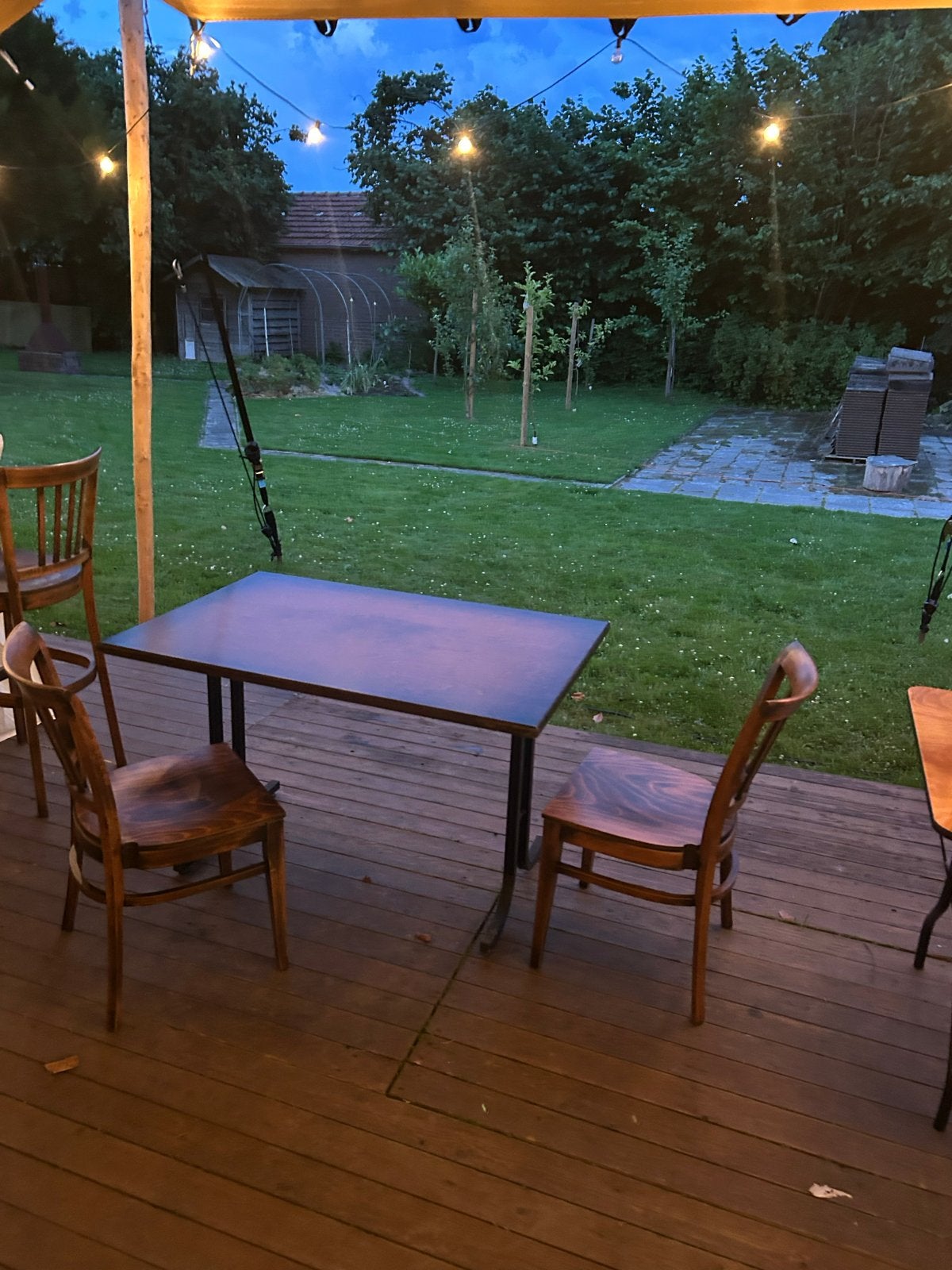 Houten tuintafel met stoelen, Tuin en Terras, Tuintafels, Ophalen, Gebruikt, Rechthoekig, Hout