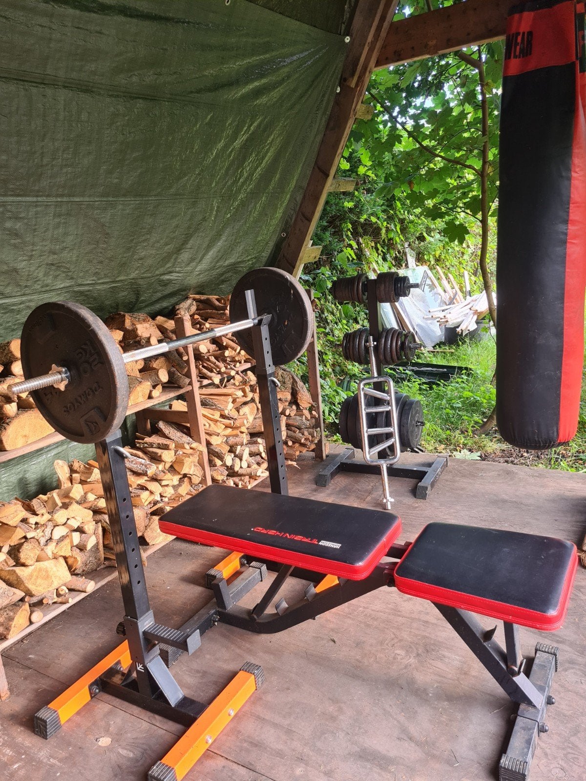 kracht bankdruk set 165kg schijven, Sport en Fitness, Fitnessmaterialen, Ophalen, Gebruikt