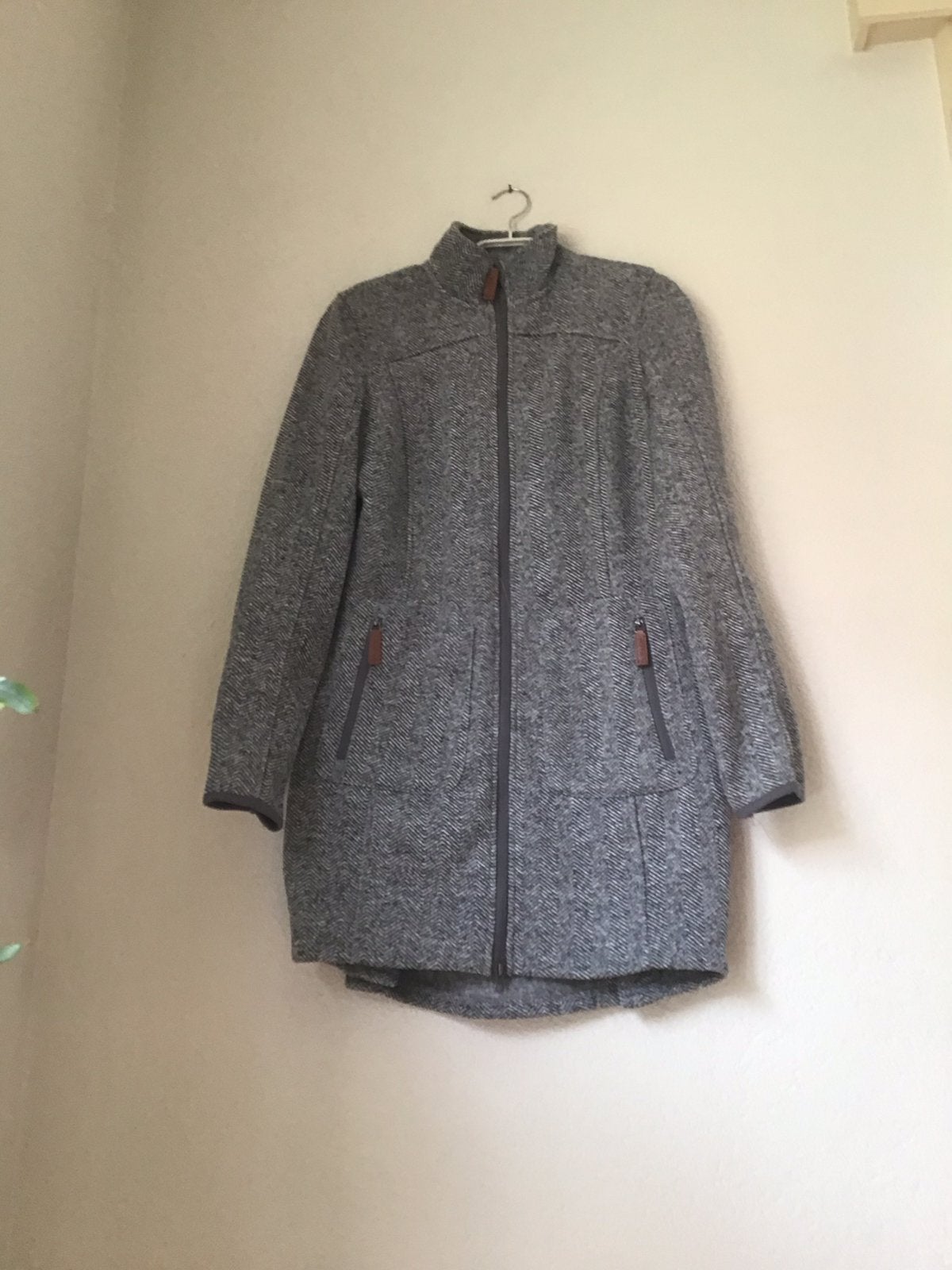 Moberg Mantel grijs met motief maat S, Ophalen of Verzenden, Zo goed als nieuw, Maat 36 (S), Grijs