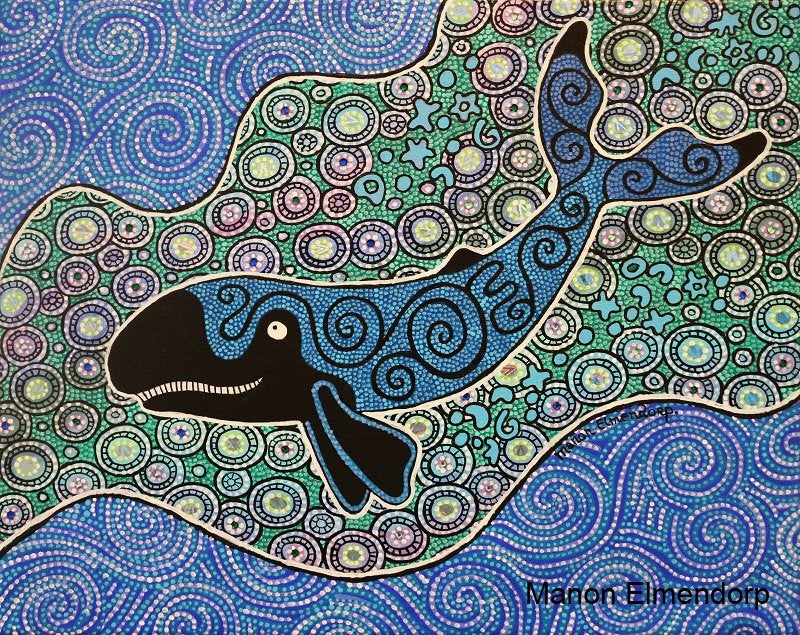 Origineel Handgeschilderd Schilderij Walvis 24 x 30 cm Nieuw, Ophalen of Verzenden, Gesigneerd, Acrylverf, Dieren