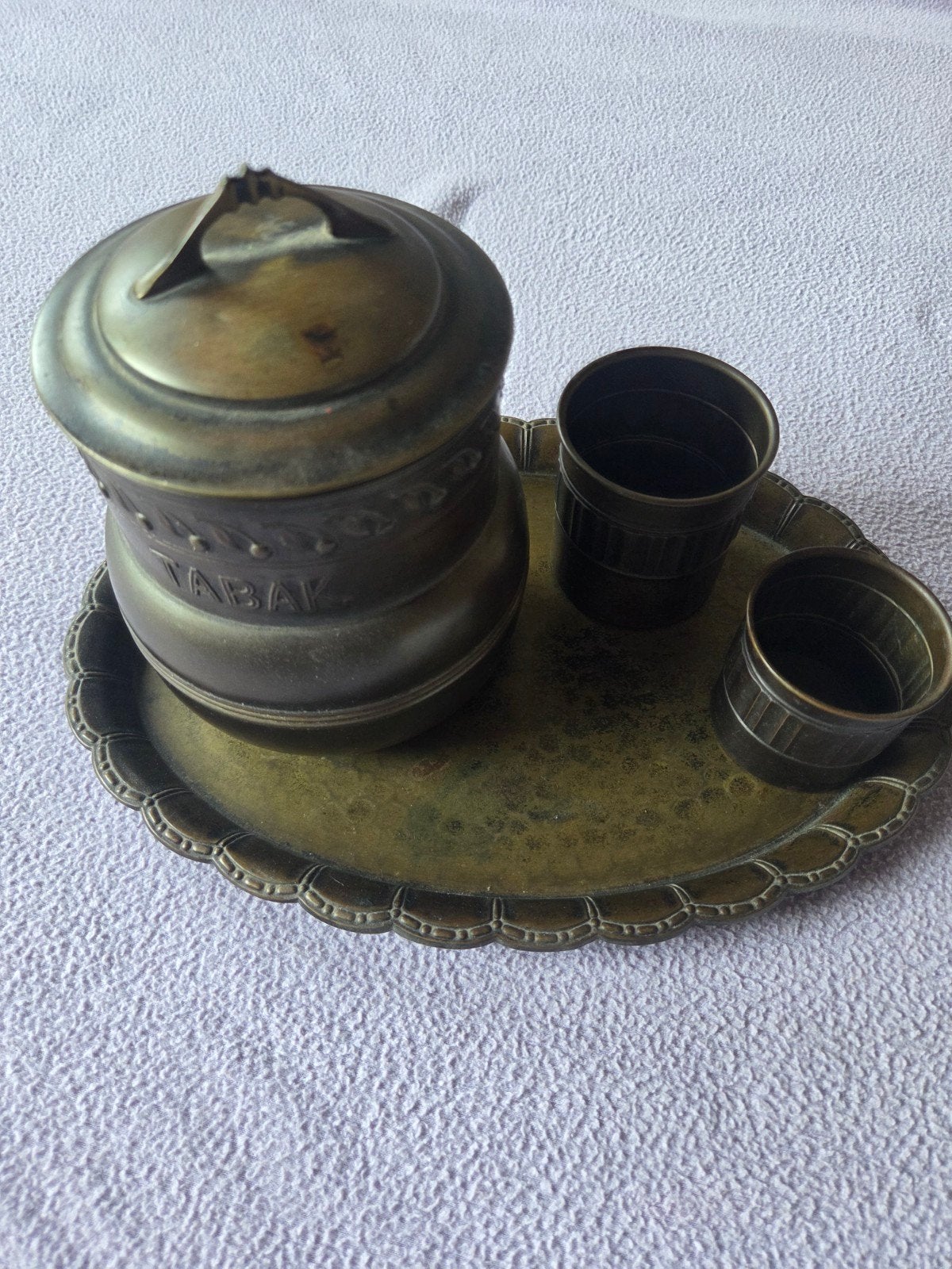 Antieke / vintage messing / geelkoperen rookstel - tabakspot, Antiek en Kunst, Ophalen of Verzenden, Koper