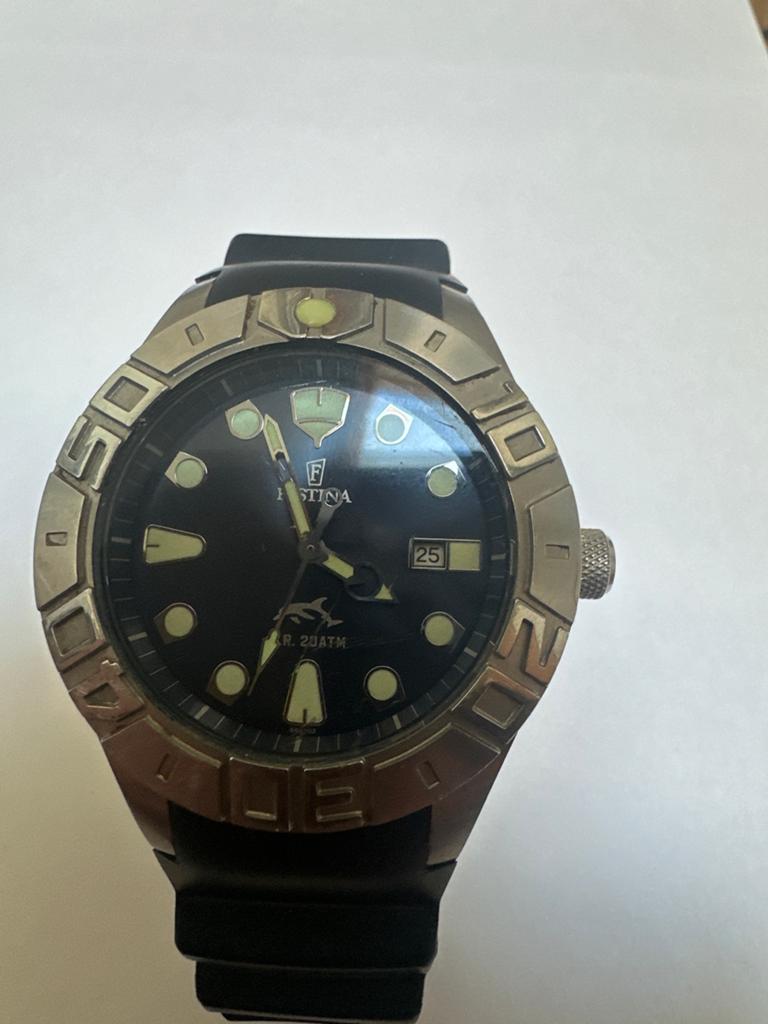 Festina duikhorloge - Herenhorloge - Zwart/Zilver, Overige merken, Gebruikt, Staal, Polshorloge