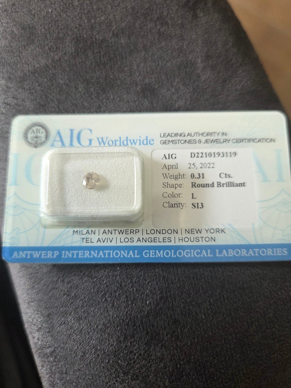 0.31 Karaat Rond Briljant Diamant met AIG Certificaat, Ophalen of Verzenden, Nieuw