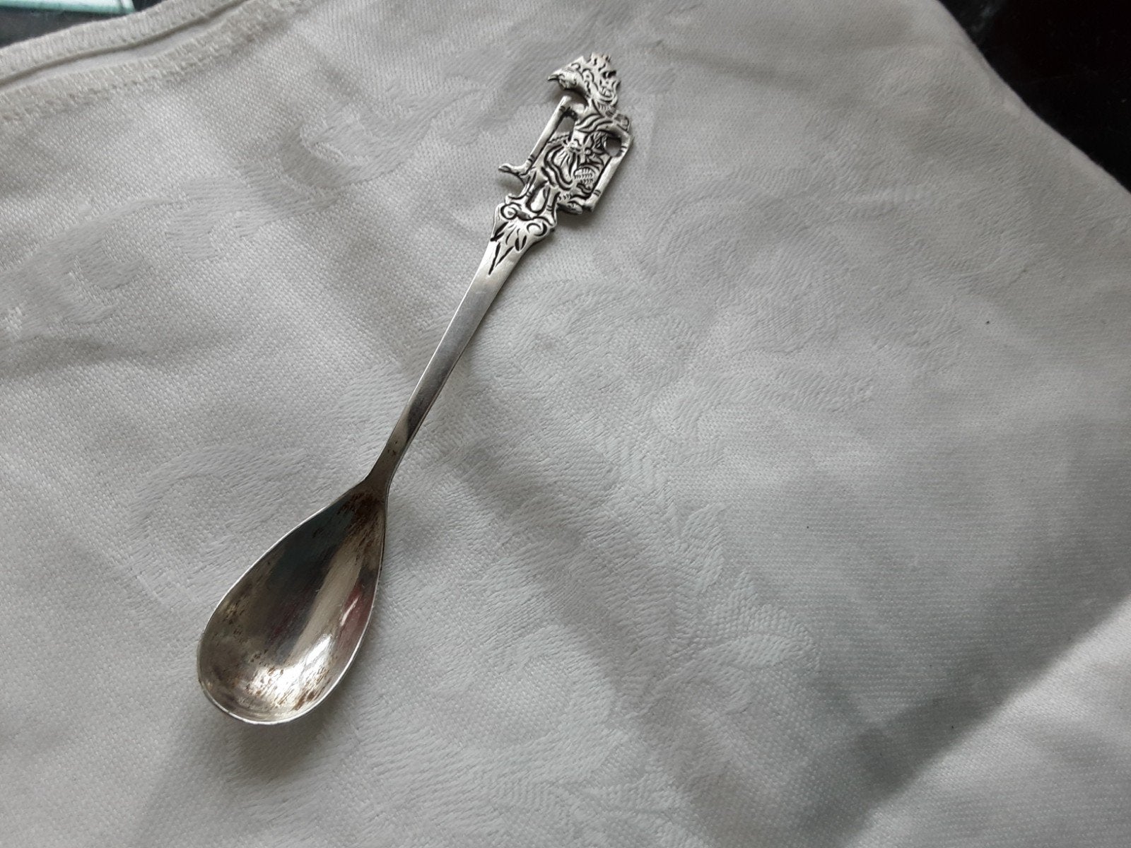 Antieke Zilveren  thee Lepel van Tom's Silver, jogyakarta, Ophalen of Verzenden, Zilver
