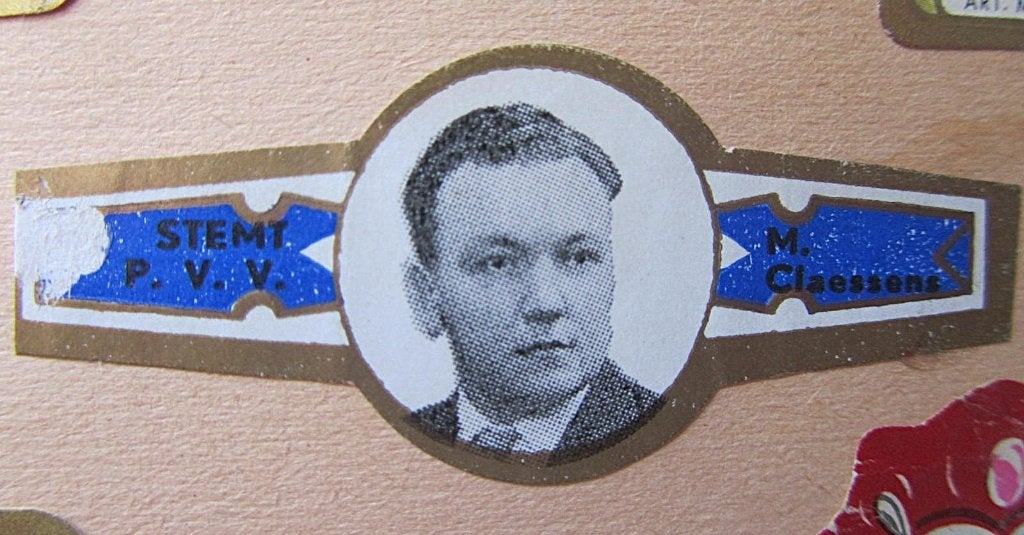 sigarenbandje stemt P.V.V.  M.CLAESSENS, Ophalen of Verzenden, Gebruikt, Sigarenbandjes