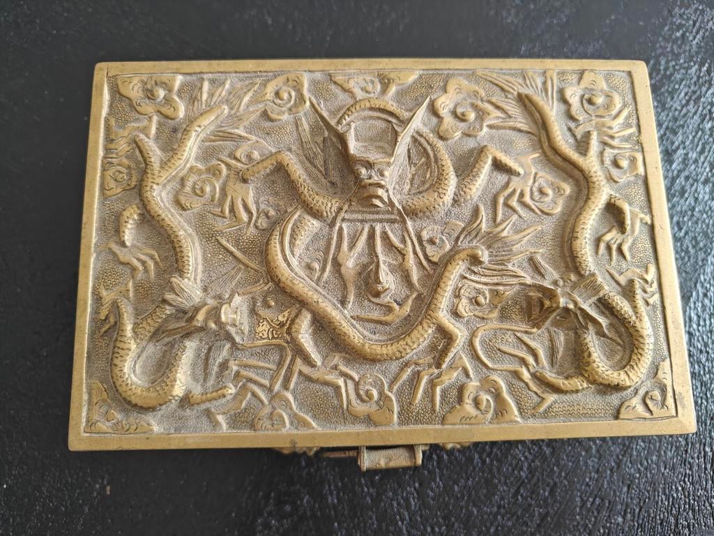 Vintage Messing Doosje met Drakenreliëf, Antiek en Kunst, Ophalen of Verzenden