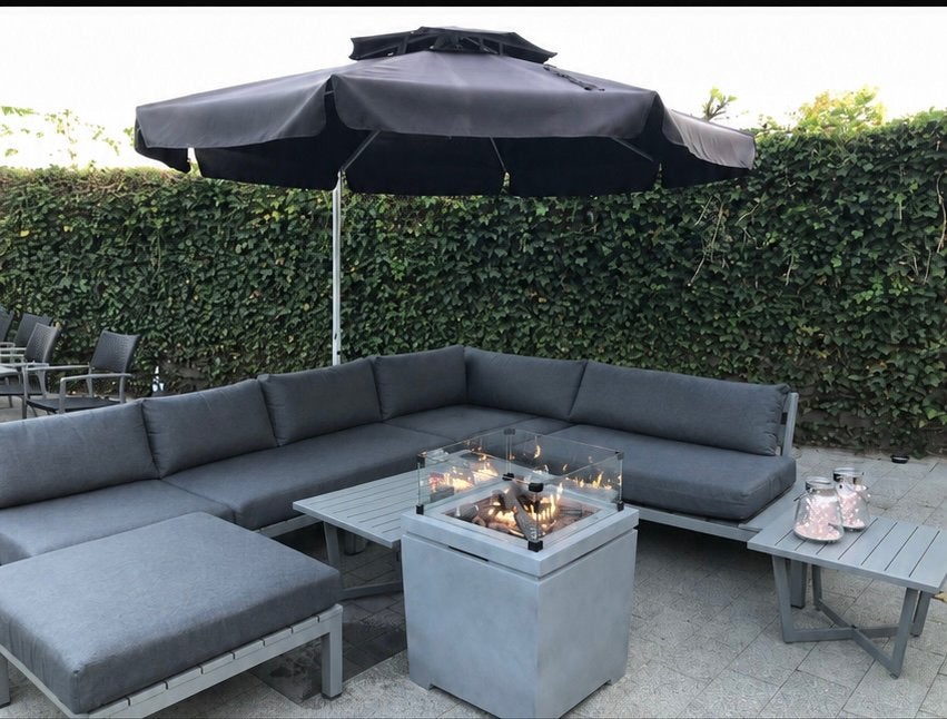 Complete loungeset met tafel en banken, Ophalen, Gebruikt, Meer dan 8 zitplaatsen, Loungeset