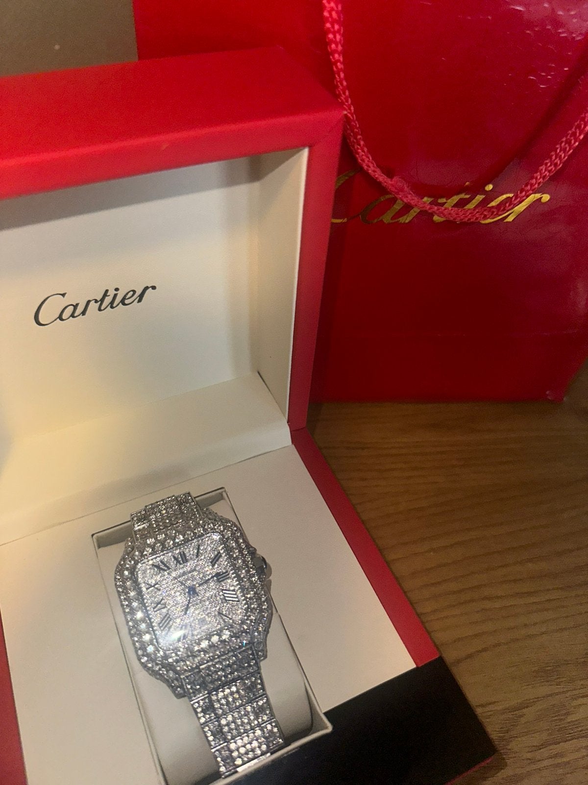 Cartier Santos Iced out, Ophalen of Verzenden, Zo goed als nieuw, Staal, Overige merken