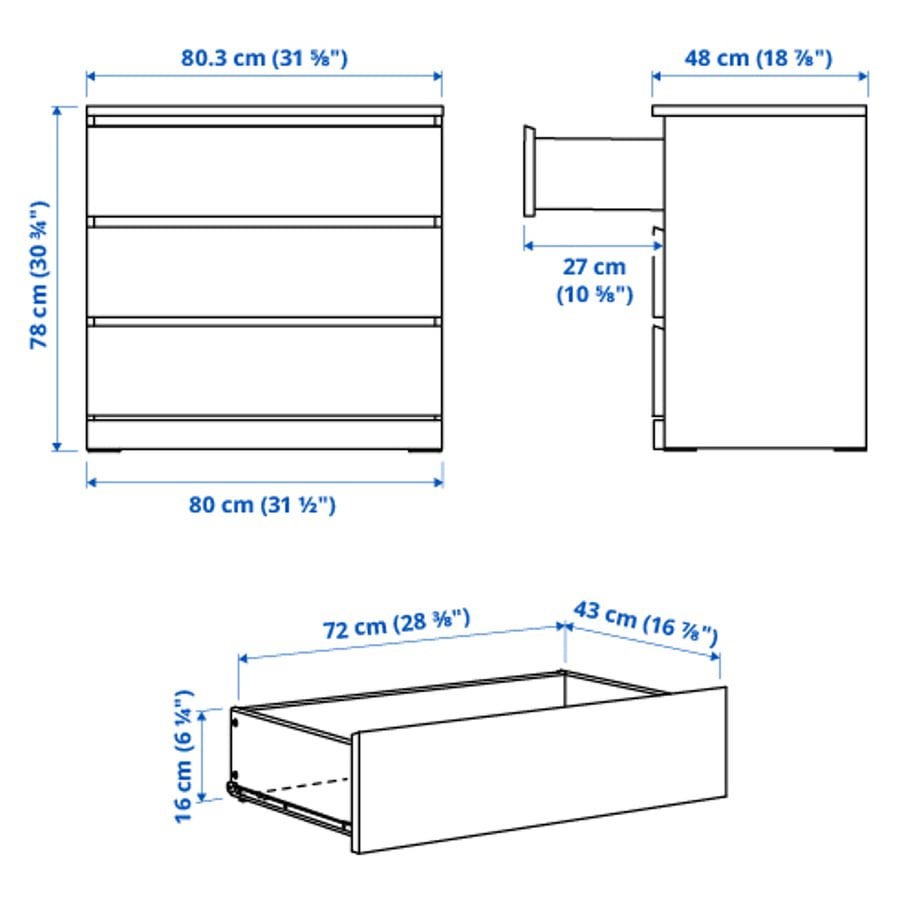 Ikea Malm ladekast, 3 lades, wit, 80x78, NIEUW in doos., Ophalen, Nieuw, 50 tot 100 cm, 3 of 4 laden