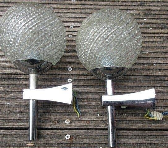Wandlamp chroom bol glas set vintage lamp space age badkamer, Ophalen, Gebruikt, Glas, Wandlamp