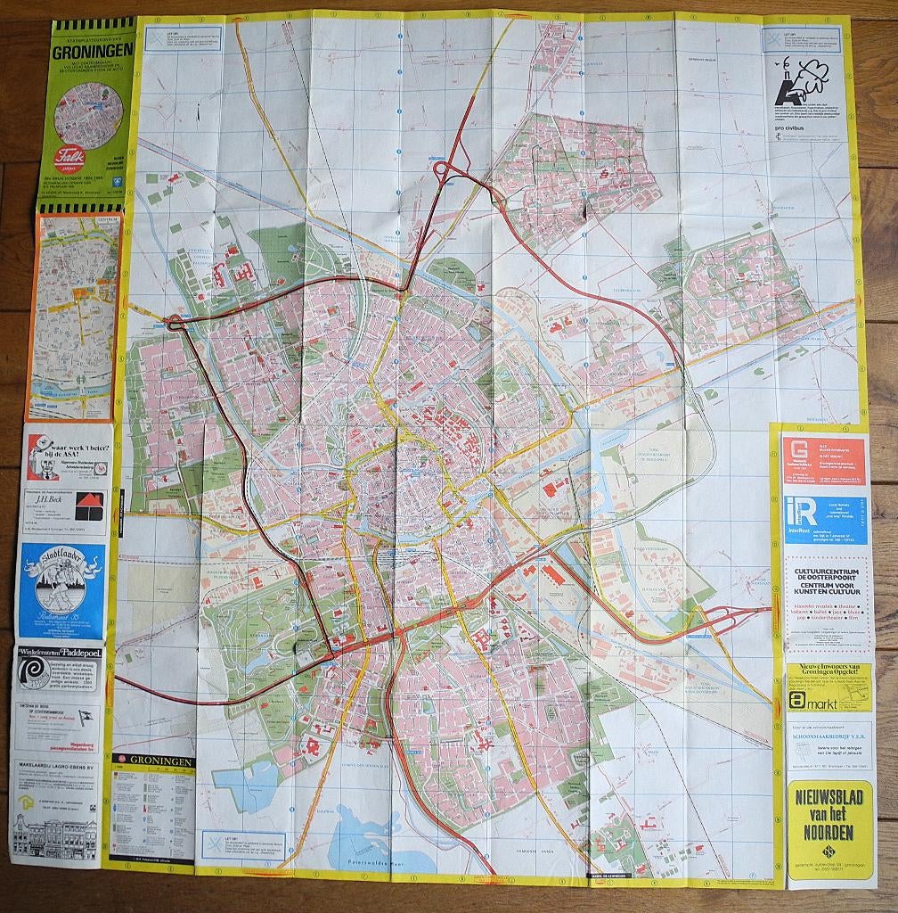 Plattegrond Groningen Hoogkerk en Haren 1983-1984, Gelezen, Overige atlassen, Ophalen of Verzenden, 1800 tot 2000