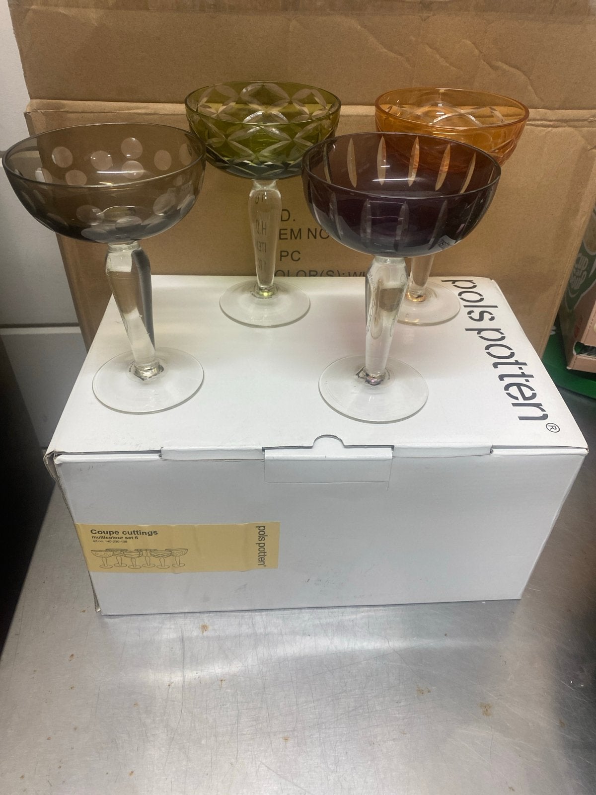 4 nieuwe Pols Potten Coupe Cuttings glazen, Antiek en Kunst, Antiek | Glas en Kristal, Ophalen of Verzenden