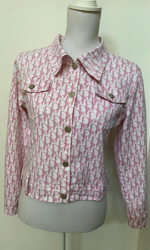 Christian Dior vintage monogram jeans jasje roze maat 38/40., Ophalen of Verzenden, Gedragen, Maat 38/40 (M), Roze