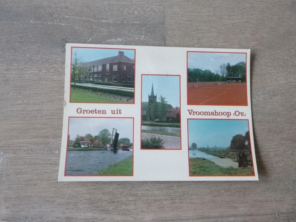 Vroomshoop Ov, brug/kerk/panorama, Verzamelen, Ansichtkaarten | Nederland, Verzenden, 1980 tot heden, Gelopen, Overijssel